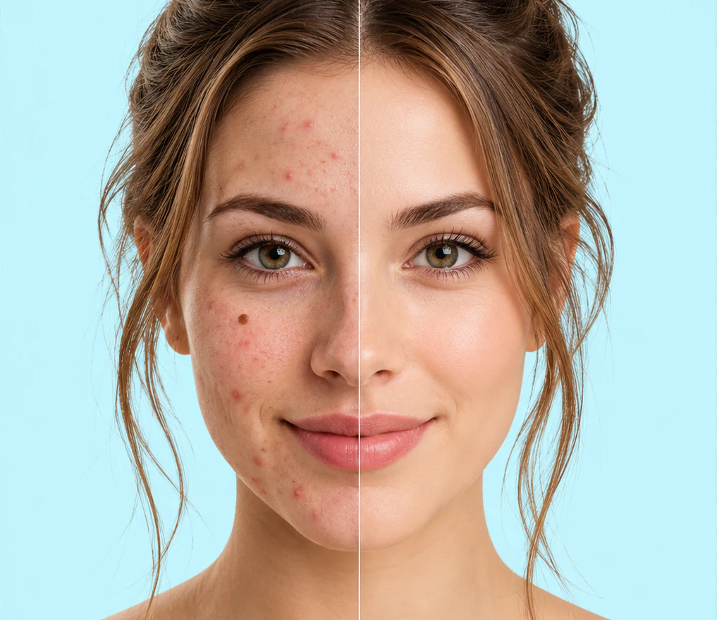 Before and after skincare portrait